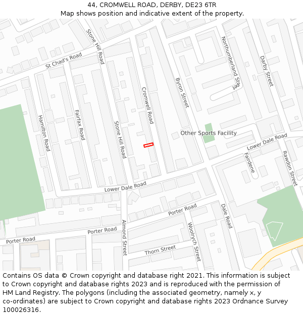 44, CROMWELL ROAD, DERBY, DE23 6TR: Location map and indicative extent of plot