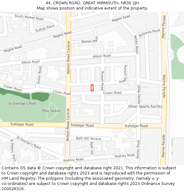 44, CROWN ROAD, GREAT YARMOUTH, NR30 2JH: Location map and indicative extent of plot