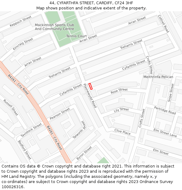 44, CYFARTHFA STREET, CARDIFF, CF24 3HF: Location map and indicative extent of plot