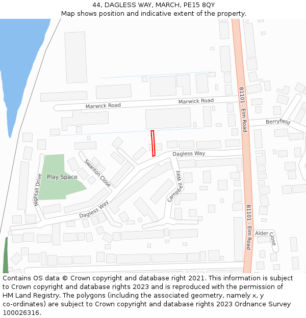 44, DAGLESS WAY, MARCH, PE15 8QY: Location map and indicative extent of plot