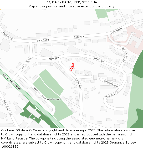44, DAISY BANK, LEEK, ST13 5HA: Location map and indicative extent of plot