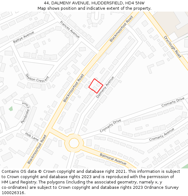 44, DALMENY AVENUE, HUDDERSFIELD, HD4 5NW: Location map and indicative extent of plot