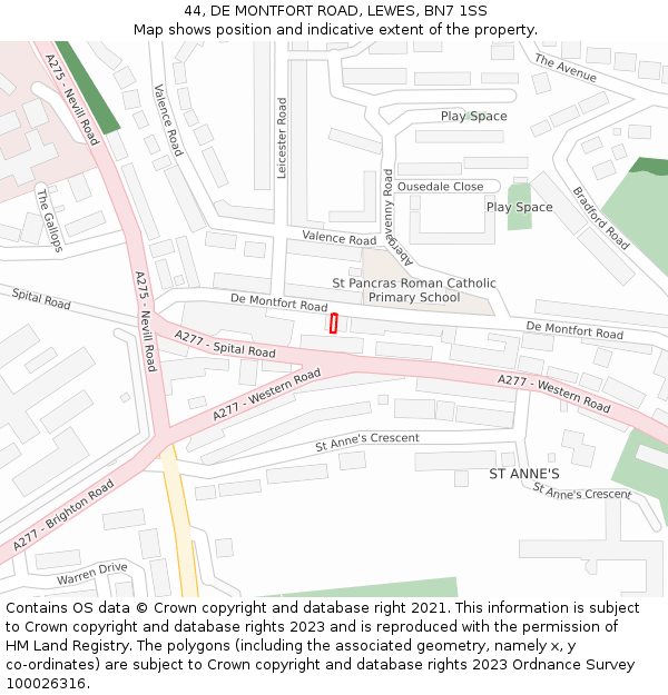 44, DE MONTFORT ROAD, LEWES, BN7 1SS: Location map and indicative extent of plot