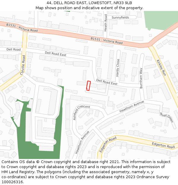 44, DELL ROAD EAST, LOWESTOFT, NR33 9LB: Location map and indicative extent of plot