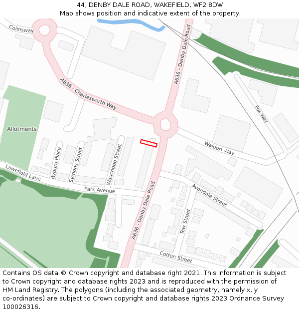 44, DENBY DALE ROAD, WAKEFIELD, WF2 8DW: Location map and indicative extent of plot