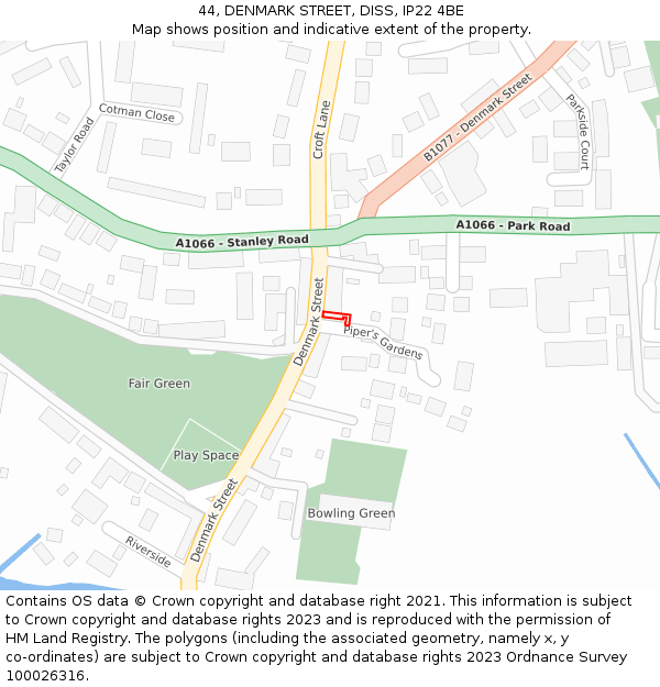 44, DENMARK STREET, DISS, IP22 4BE: Location map and indicative extent of plot