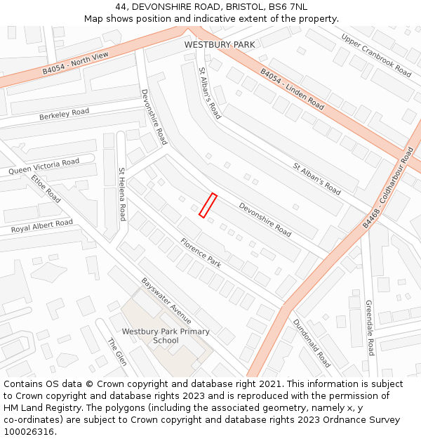 44, DEVONSHIRE ROAD, BRISTOL, BS6 7NL: Location map and indicative extent of plot