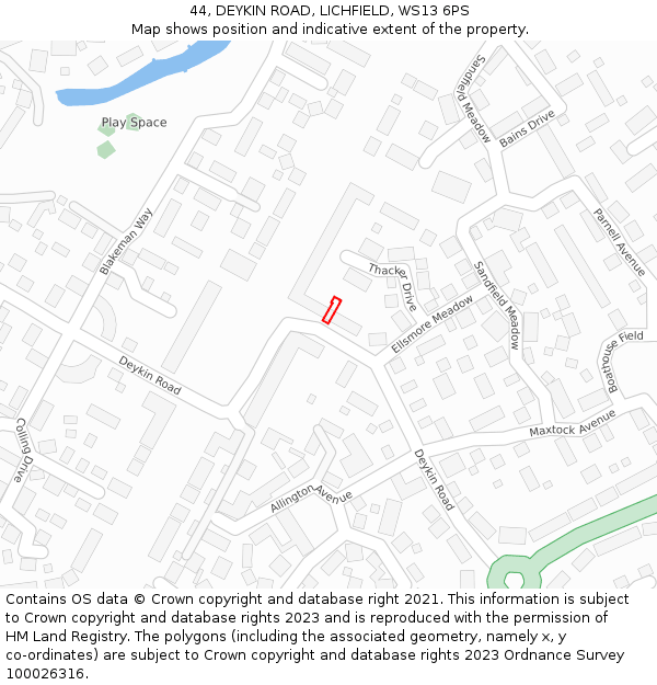 44, DEYKIN ROAD, LICHFIELD, WS13 6PS: Location map and indicative extent of plot