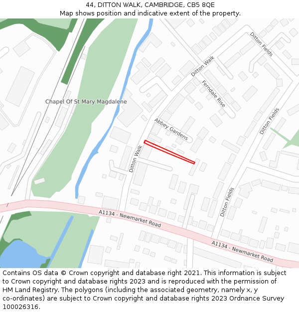 44, DITTON WALK, CAMBRIDGE, CB5 8QE: Location map and indicative extent of plot
