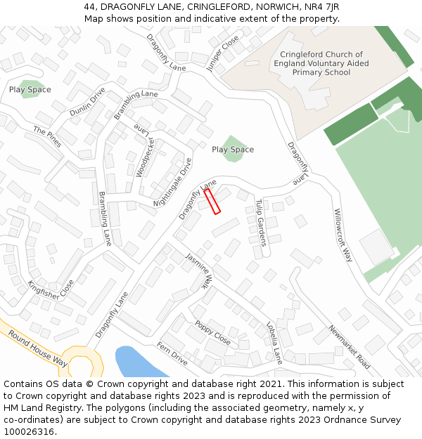 44, DRAGONFLY LANE, CRINGLEFORD, NORWICH, NR4 7JR: Location map and indicative extent of plot