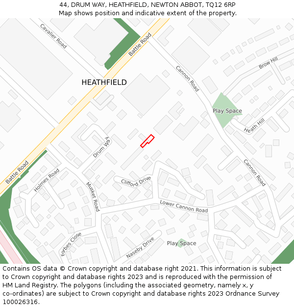44, DRUM WAY, HEATHFIELD, NEWTON ABBOT, TQ12 6RP: Location map and indicative extent of plot