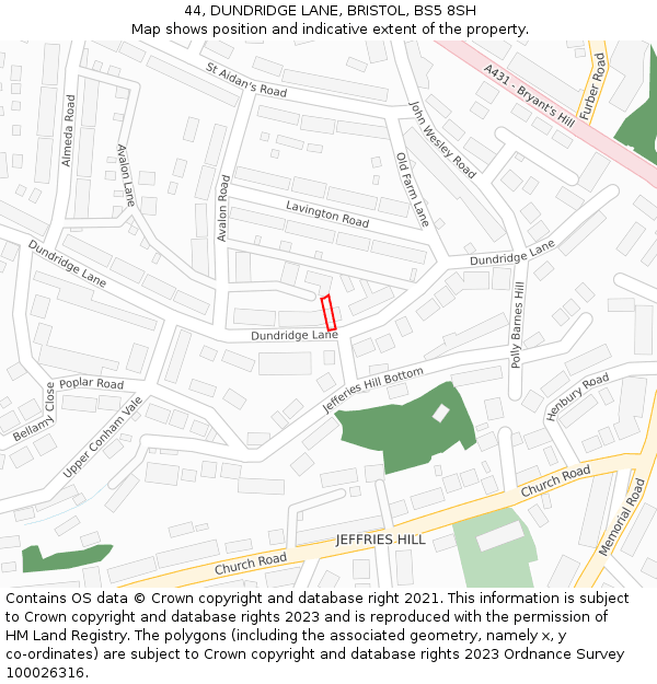 44, DUNDRIDGE LANE, BRISTOL, BS5 8SH: Location map and indicative extent of plot