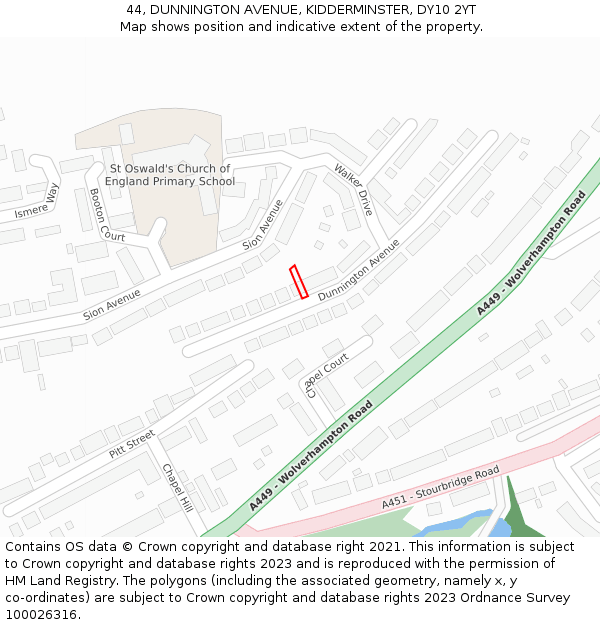 44, DUNNINGTON AVENUE, KIDDERMINSTER, DY10 2YT: Location map and indicative extent of plot