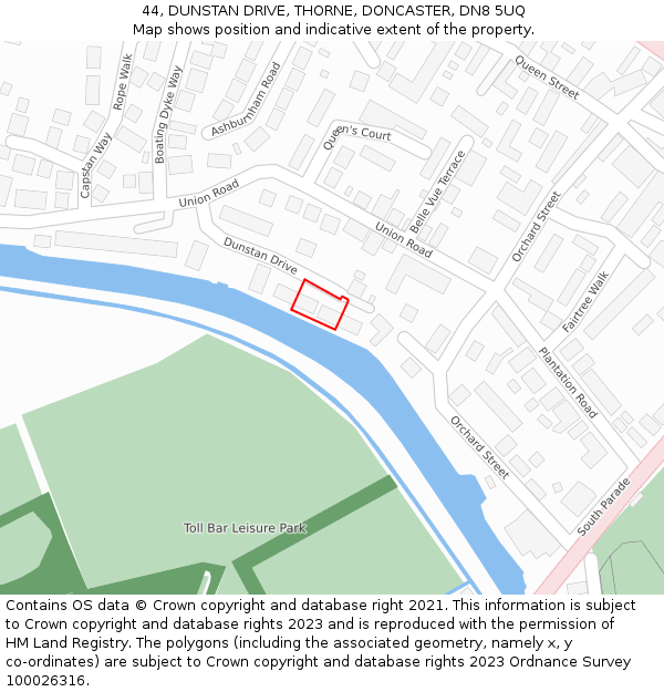 44, DUNSTAN DRIVE, THORNE, DONCASTER, DN8 5UQ: Location map and indicative extent of plot