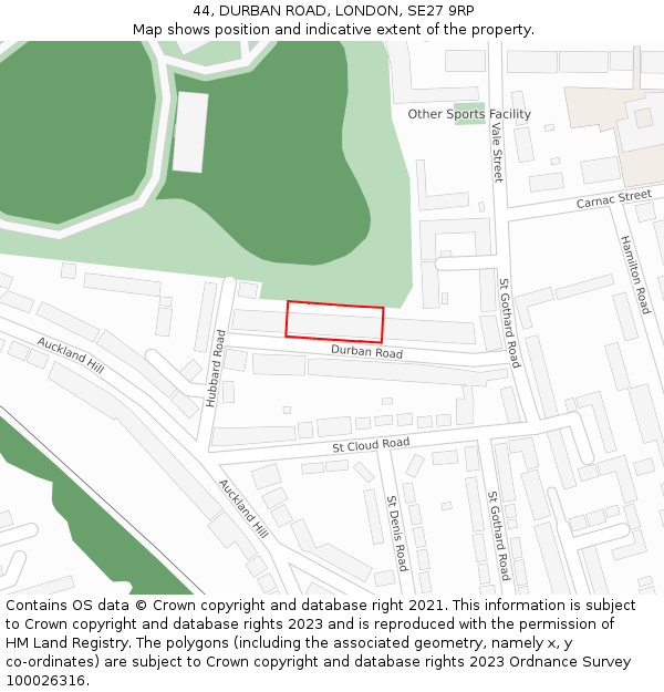 44, DURBAN ROAD, LONDON, SE27 9RP: Location map and indicative extent of plot