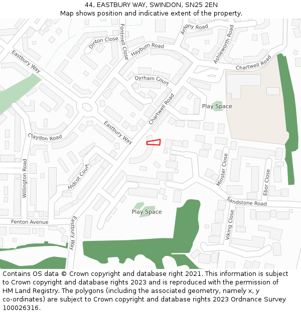 44, EASTBURY WAY, SWINDON, SN25 2EN: Location map and indicative extent of plot