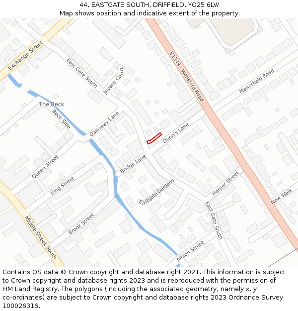 44, EASTGATE SOUTH, DRIFFIELD, YO25 6LW: Location map and indicative extent of plot