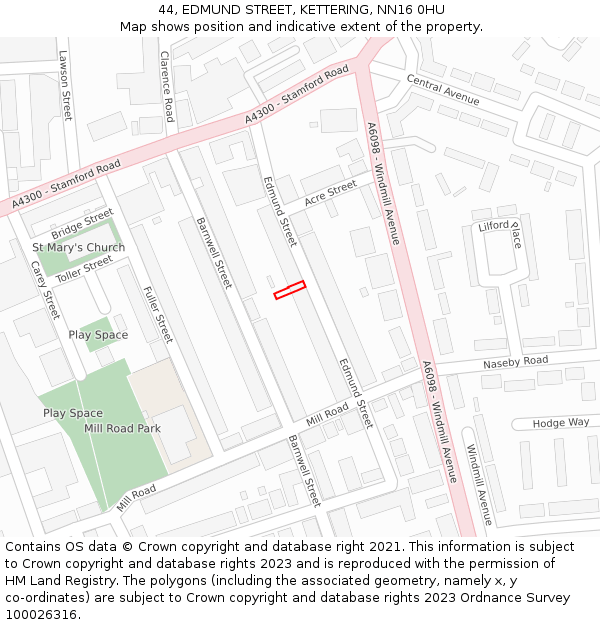 44, EDMUND STREET, KETTERING, NN16 0HU: Location map and indicative extent of plot