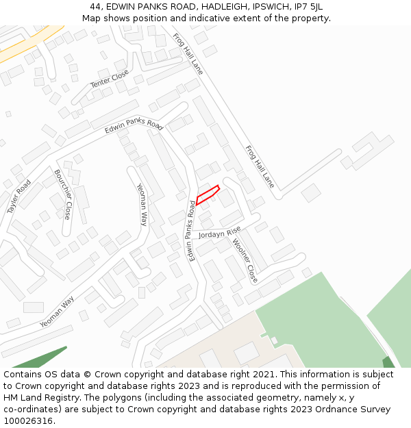 44, EDWIN PANKS ROAD, HADLEIGH, IPSWICH, IP7 5JL: Location map and indicative extent of plot