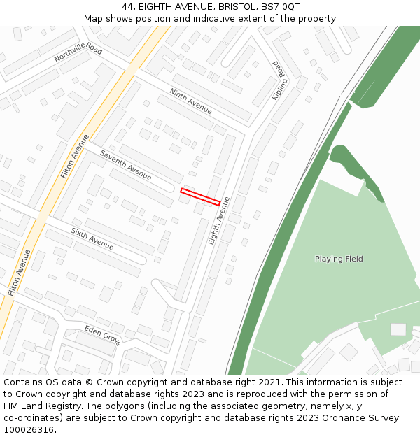 44, EIGHTH AVENUE, BRISTOL, BS7 0QT: Location map and indicative extent of plot