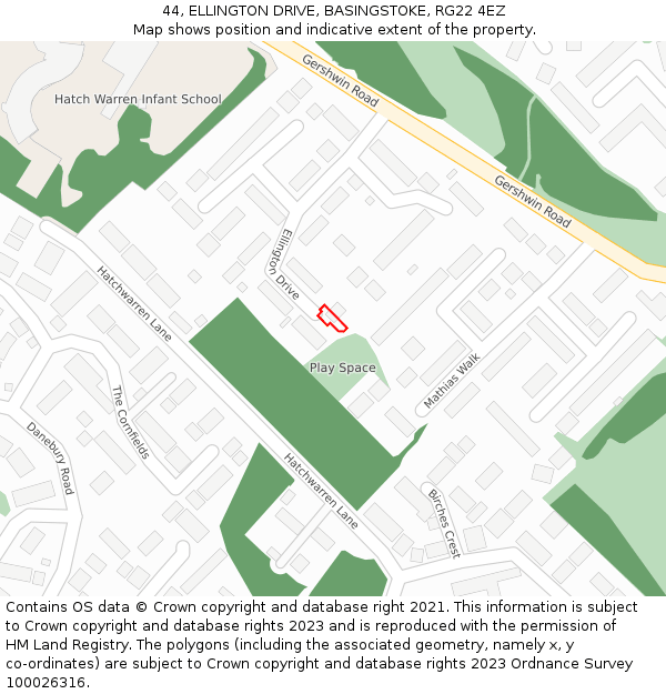 44, ELLINGTON DRIVE, BASINGSTOKE, RG22 4EZ: Location map and indicative extent of plot