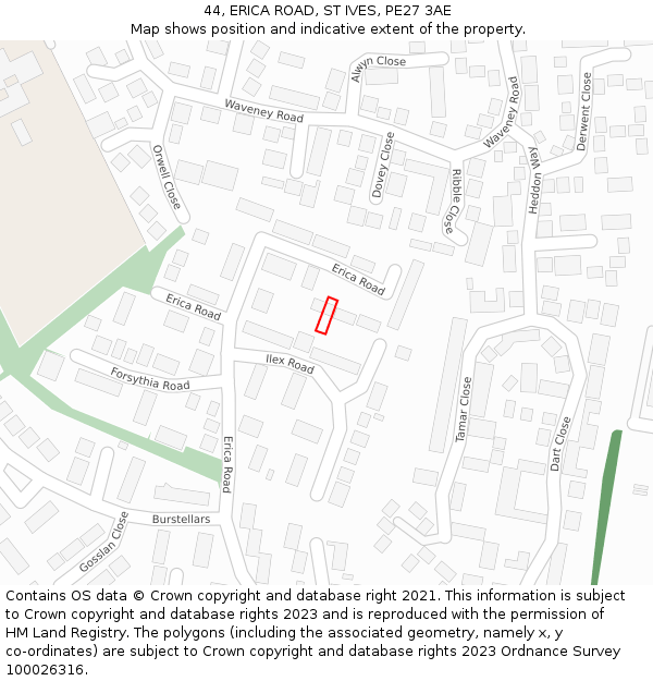 44, ERICA ROAD, ST IVES, PE27 3AE: Location map and indicative extent of plot