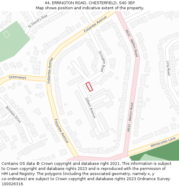 44, ERRINGTON ROAD, CHESTERFIELD, S40 3EP: Location map and indicative extent of plot