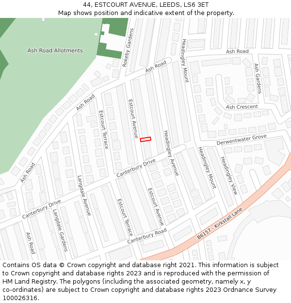 44, ESTCOURT AVENUE, LEEDS, LS6 3ET: Location map and indicative extent of plot