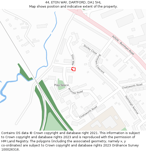 44, ETON WAY, DARTFORD, DA1 5HL: Location map and indicative extent of plot