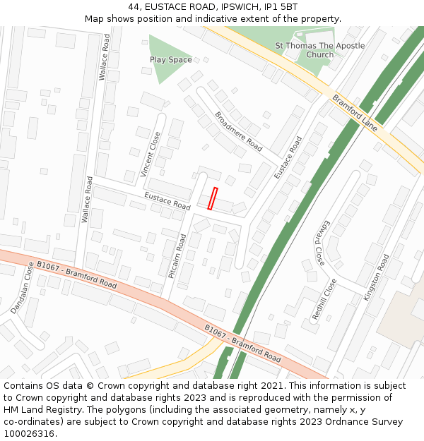 44, EUSTACE ROAD, IPSWICH, IP1 5BT: Location map and indicative extent of plot