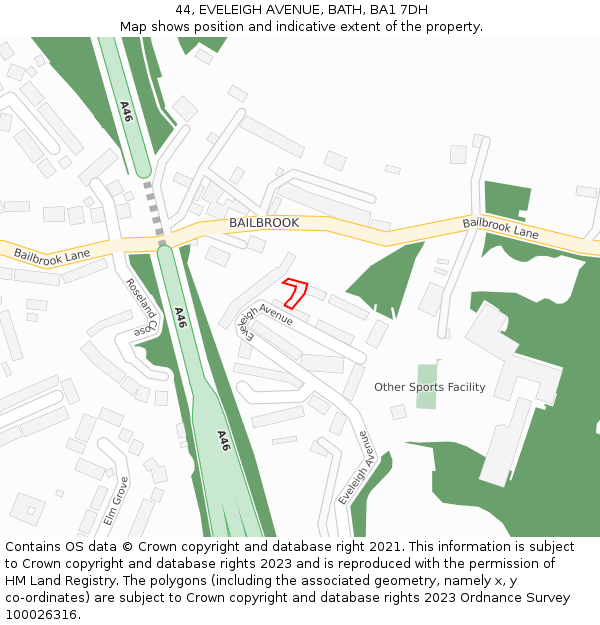 44, EVELEIGH AVENUE, BATH, BA1 7DH: Location map and indicative extent of plot