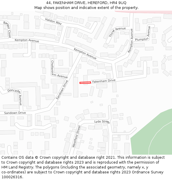 44, FAKENHAM DRIVE, HEREFORD, HR4 9UQ: Location map and indicative extent of plot