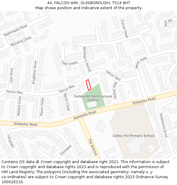 44, FALCON WAY, GUISBOROUGH, TS14 8HT: Location map and indicative extent of plot