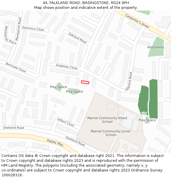 44, FALKLAND ROAD, BASINGSTOKE, RG24 9PH: Location map and indicative extent of plot