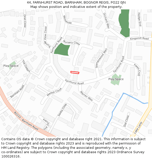 44, FARNHURST ROAD, BARNHAM, BOGNOR REGIS, PO22 0JN: Location map and indicative extent of plot