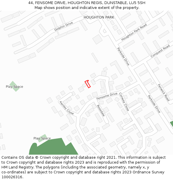 44, FENSOME DRIVE, HOUGHTON REGIS, DUNSTABLE, LU5 5SH: Location map and indicative extent of plot