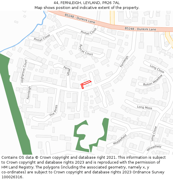 44, FERNLEIGH, LEYLAND, PR26 7AL: Location map and indicative extent of plot