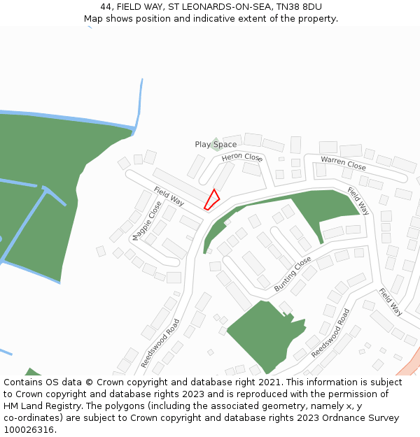 44, FIELD WAY, ST LEONARDS-ON-SEA, TN38 8DU: Location map and indicative extent of plot