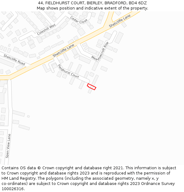 44, FIELDHURST COURT, BIERLEY, BRADFORD, BD4 6DZ: Location map and indicative extent of plot