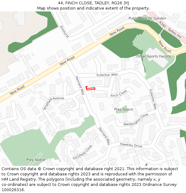 44, FINCH CLOSE, TADLEY, RG26 3YJ: Location map and indicative extent of plot