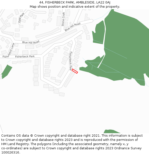 44, FISHERBECK PARK, AMBLESIDE, LA22 0AJ: Location map and indicative extent of plot