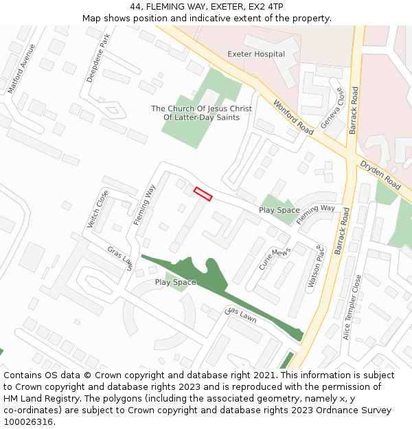 44, FLEMING WAY, EXETER, EX2 4TP: Location map and indicative extent of plot