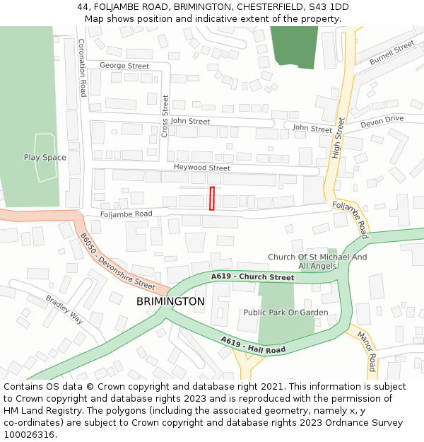 44, FOLJAMBE ROAD, BRIMINGTON, CHESTERFIELD, S43 1DD: Location map and indicative extent of plot