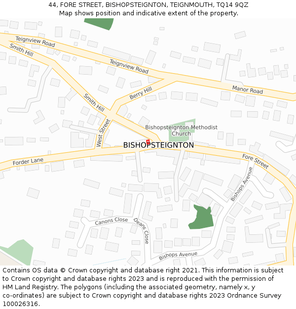 44, FORE STREET, BISHOPSTEIGNTON, TEIGNMOUTH, TQ14 9QZ: Location map and indicative extent of plot