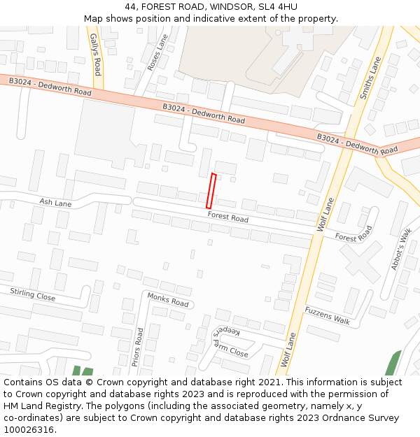 44, FOREST ROAD, WINDSOR, SL4 4HU: Location map and indicative extent of plot