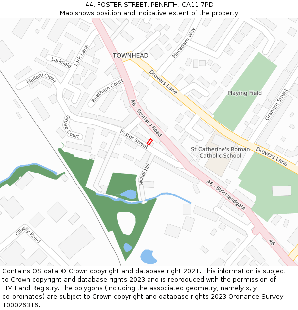 44, FOSTER STREET, PENRITH, CA11 7PD: Location map and indicative extent of plot
