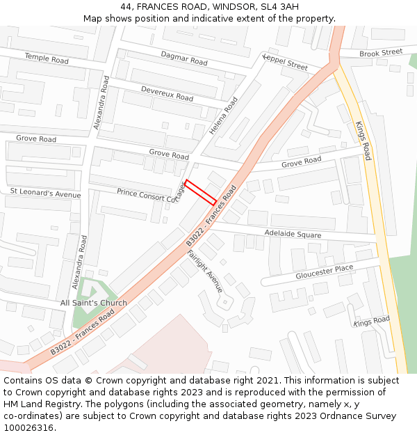 44, FRANCES ROAD, WINDSOR, SL4 3AH: Location map and indicative extent of plot