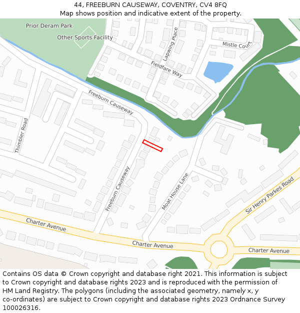 44, FREEBURN CAUSEWAY, COVENTRY, CV4 8FQ: Location map and indicative extent of plot