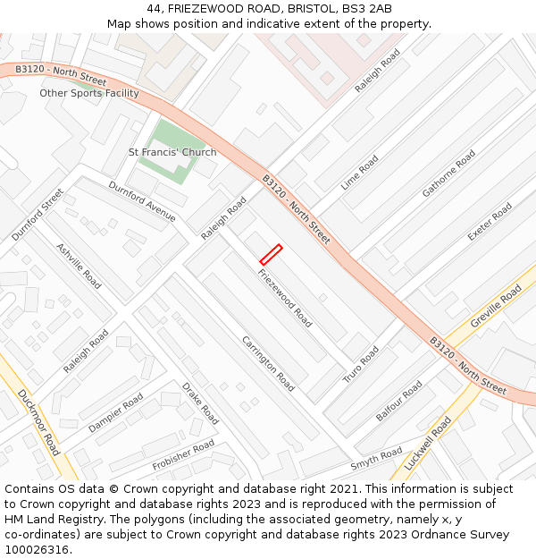 44, FRIEZEWOOD ROAD, BRISTOL, BS3 2AB: Location map and indicative extent of plot