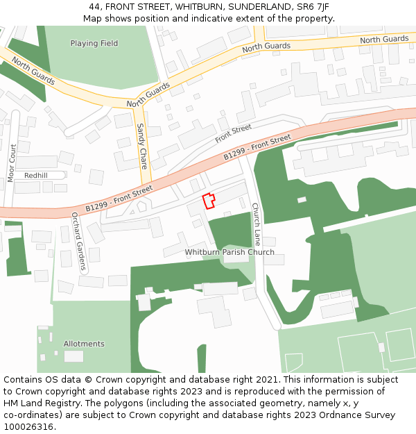 44, FRONT STREET, WHITBURN, SUNDERLAND, SR6 7JF: Location map and indicative extent of plot